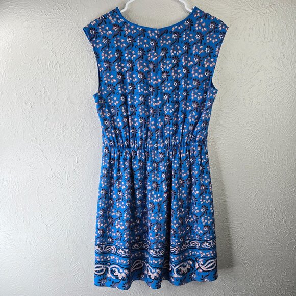 J. Crew Dress Sz 8 Silk Blue Floral Babydoll Boho Cottage Knee Length Sleeveless - Picture 3 of 13